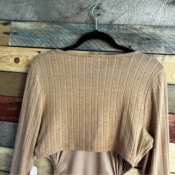 Altar’d State Tan Ribbed Cutout Back Dress Size Large - Picture 6 of 13